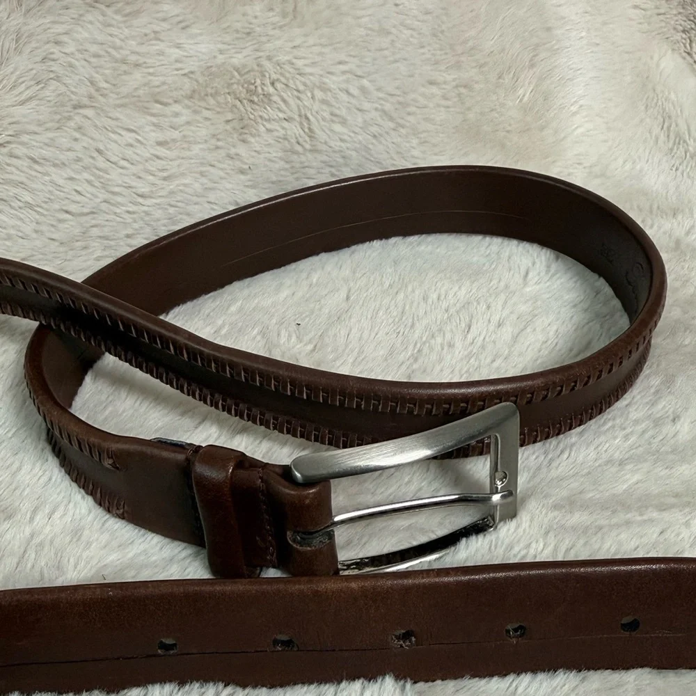 Bragano Chocolate Brown Leather Belt Woven Edge 48